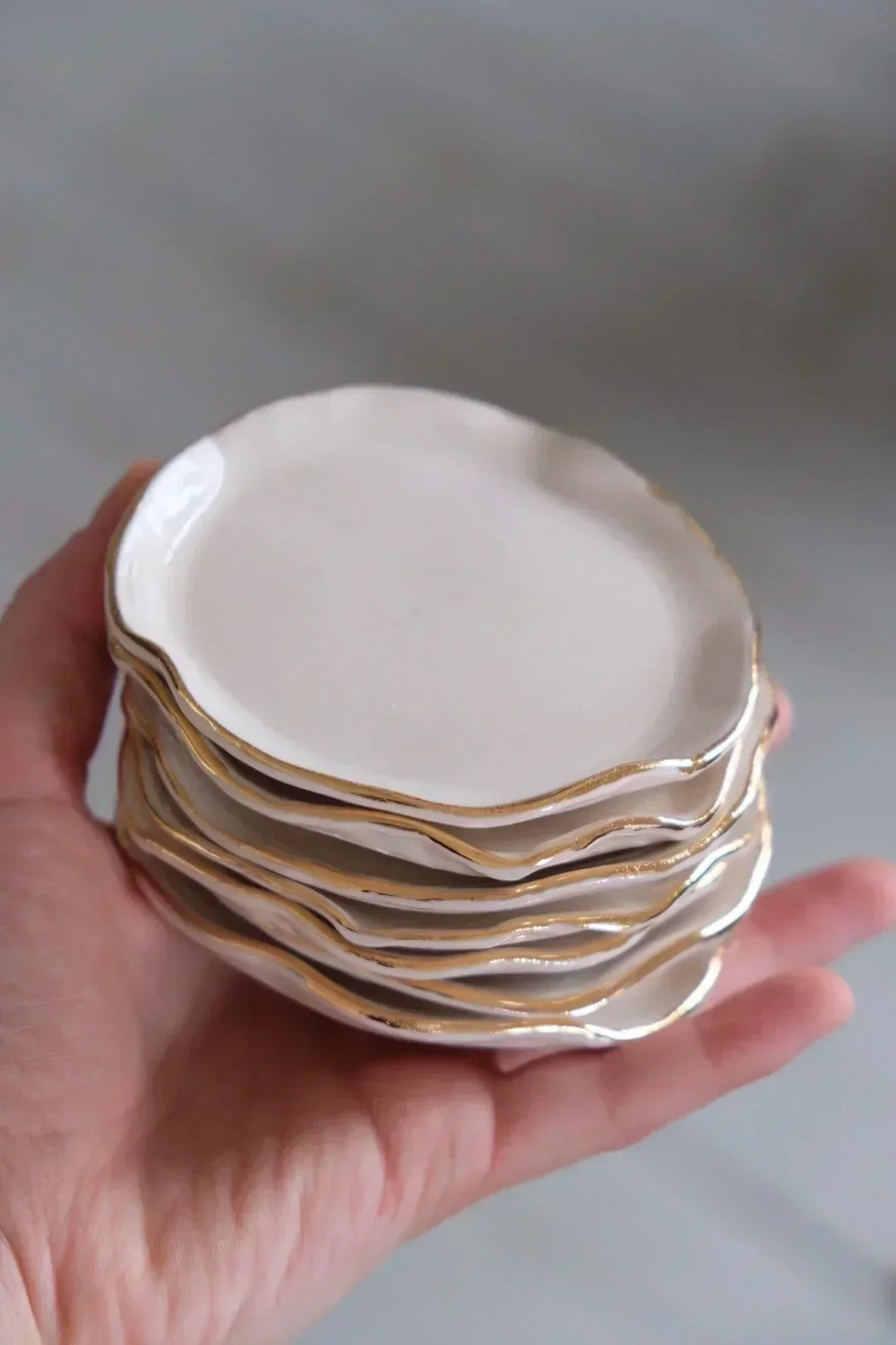 Gold luster applied to ceramic plates