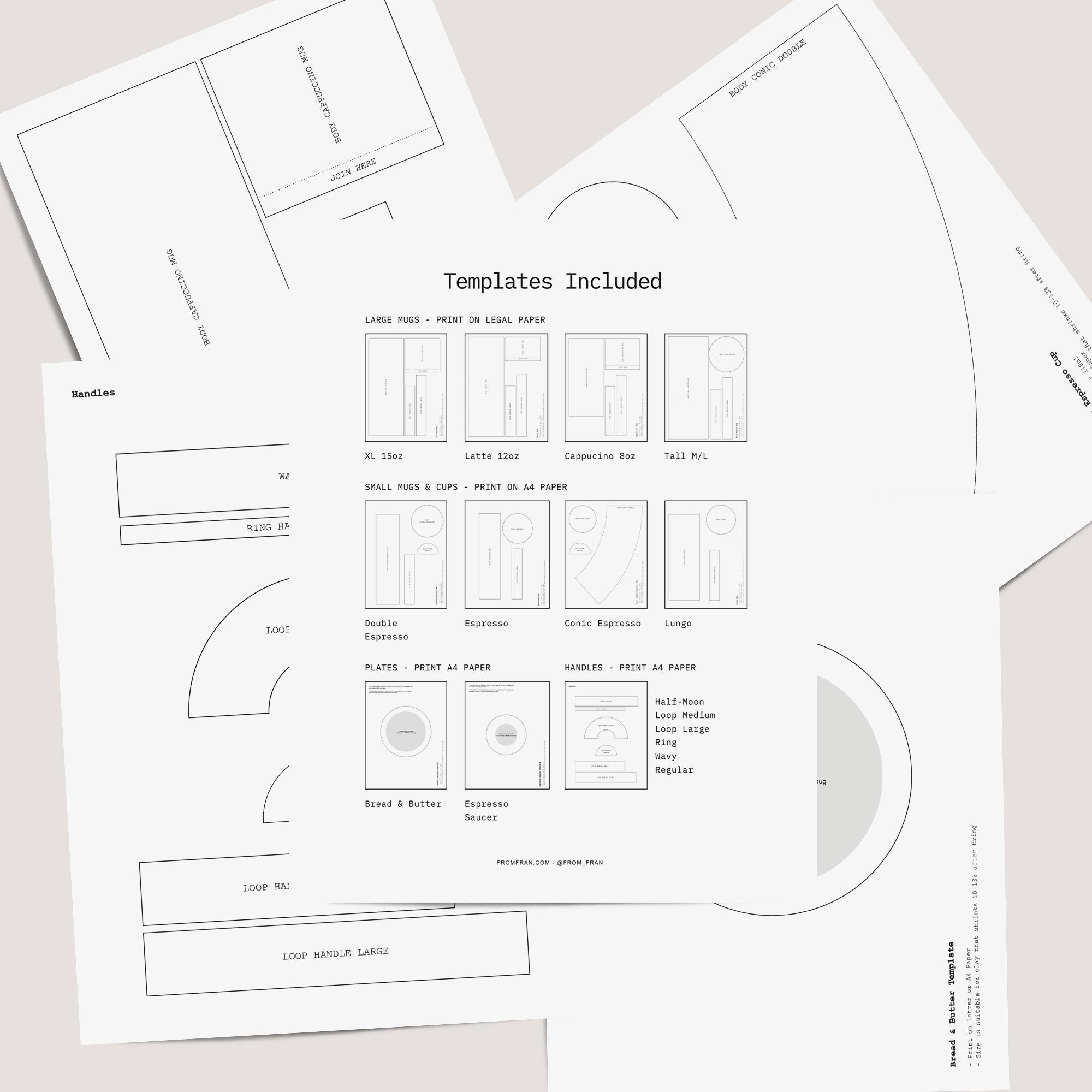 Pottery Slab Mug Template Bundle Kit