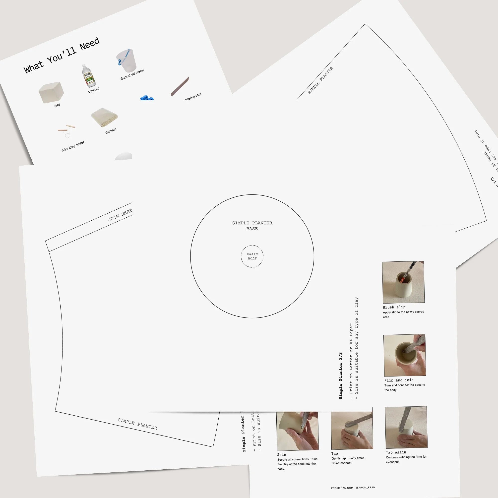 Free Pottery Slab Template Simple Planter | PDF | Pottery Template for ...